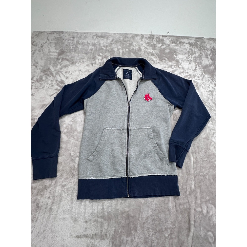 Boston Red Sox MLB Sweatshirt Mens Size Medium Navy Blue Gray Front Zip Fleece